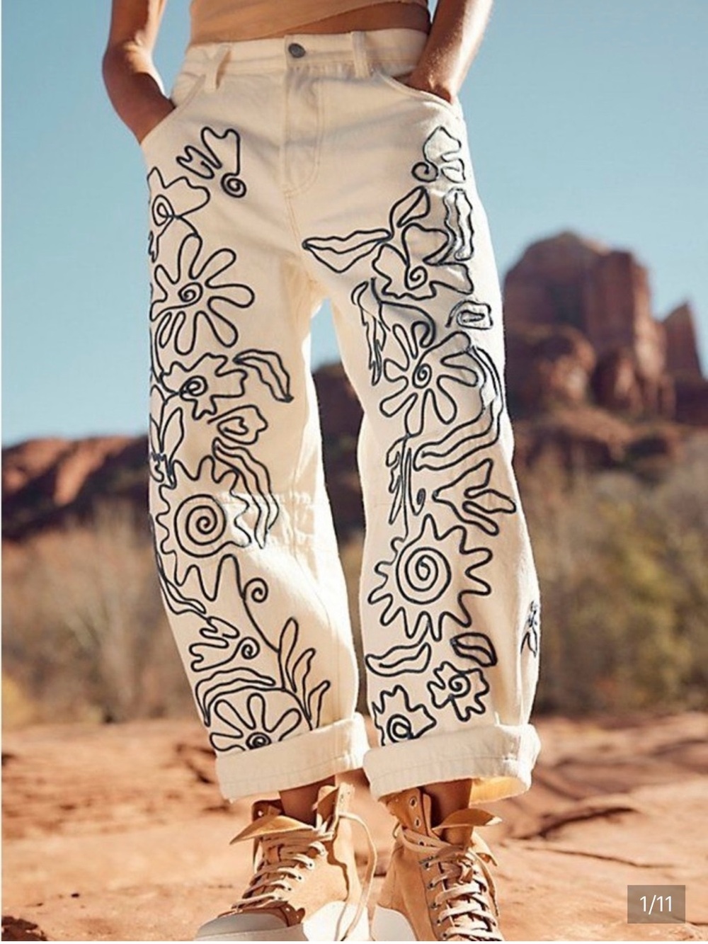 FREE PEOPLE WE THE FREE SOUTACHE GOOD LUCK BARREL JEANS